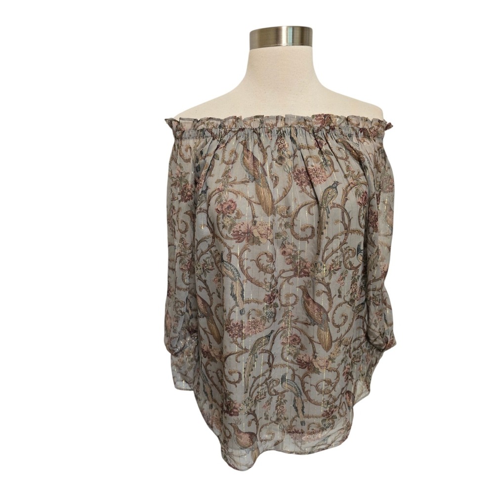 Soft Surroundings Womens Off The Shoulder Top Size Small Peacock Floral Print